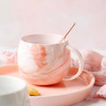 400 ML marble ceramic coffee mug with handle for coffee / tea - pink